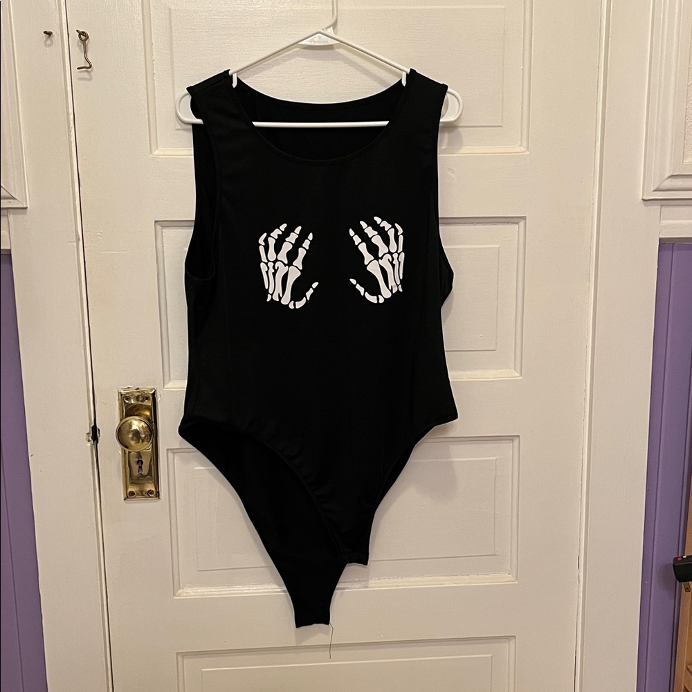 SHEIN Curve Black Bodysuit with Skelton Hands